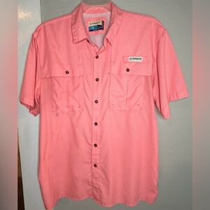 Magellan Outdoors Laguna Madre Peach Short Sleeve button Shirt Men L